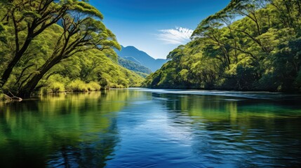 Wall Mural - trees blue green water