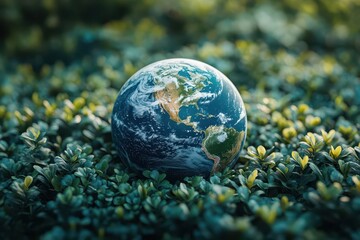 Wall Mural - ecofriendly planet earth encased in lush greenery corporate responsibility concept sustainable busin