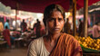 © marishkaTR - Portrait woman in traditional Indian attire, standing in marketplace with blurred background, depicting cultural and ethnic diversity