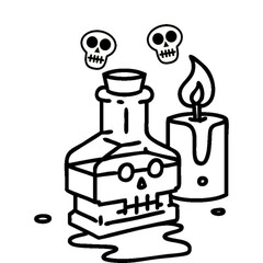 Wall Mural - line doodle of a magic potion in a fancy bottle with candle icon