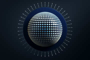 Poster - Abstract 3D rendering of a sphere with circular patterns on a dark background. 3D Rendering