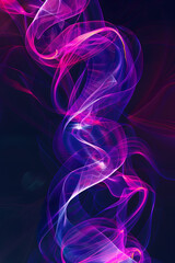 Wall Mural - Dark magenta and purple gradient abstract background with a strand of process blue and magenta abstract flowing and twisting alien high tech wire filament liquid particle wave