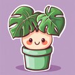 © Nottenaj - 5. A cute potted monstera plant with large, heart-shaped leaves, blushing cheeks, and tiny arms, drawn in a soft pastel sticker style.