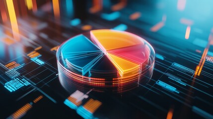 Poster - a digital 3d pie chart with transparent segments floating in space, highlighting the distribution of