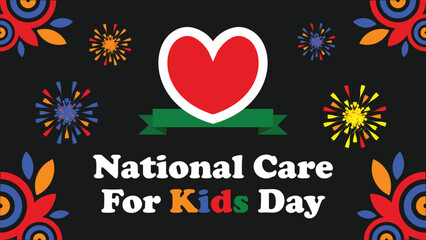 Wall Mural - National Care For Kids Day banner design with geometric shapes and vibrant colors on a horizontal background.