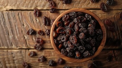 Raisin grain in bowl closeup view