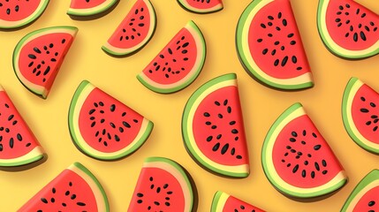 Wall Mural - Watermelon slices on a yellow background