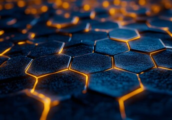 Wall Mural - Abstract Hexagon Pattern with Glowing Edges