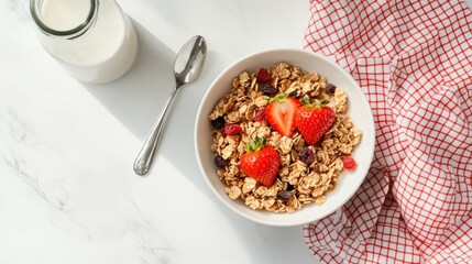 Breakfast cereal with raisin and milk