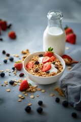 Breakfast cereal with raisin and milk