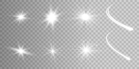 Wall Mural - light effect set. glow isolated white transparent light effect set, lens flare, explosion, glitter, 