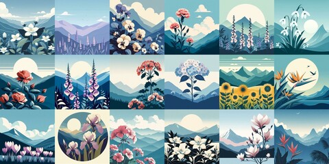 Wall Mural - Higland flowers. AI generated illustration