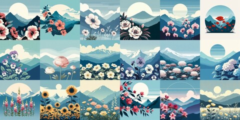 Wall Mural - Higland flowers. AI generated illustration