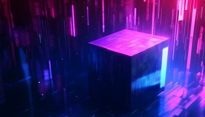 Poster - Neon Cube Abstract Background