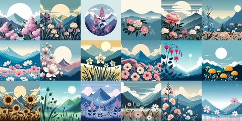 Wall Mural - Higland flowers. AI generated illustration