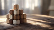 © Erika - grupo de cubos torre de cubos de madera en diferentes tonos alusivos al no racismo y a la no violencia fondo multicultural y de trabajo en equipo