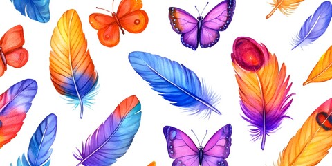 Sticker - Watercolor Feathers and Butterflies