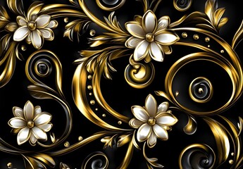 Poster - Gold and White Floral Pattern