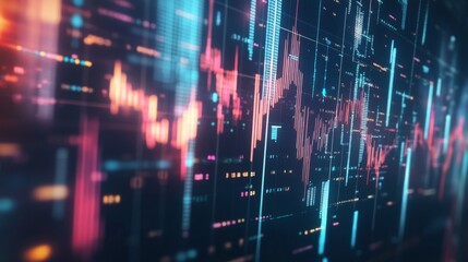 Fototapete - A futuristic digital stock market graph floating in the air, with glowing lines and data points, symbolizing cutting-edge financial technology and trading.