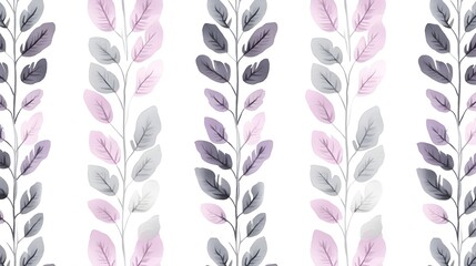 Wall Mural - Watercolor Purple and Grey Leaves Seamless Pattern