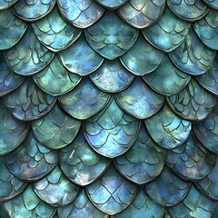 Wall Mural - Blue Teal Scales Seamless Pattern