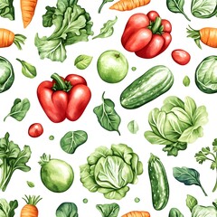 Sticker - Watercolor Green Vegetables Seamless Pattern