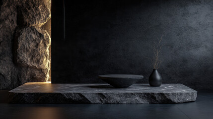 Wall Mural - Black Marble Podium.