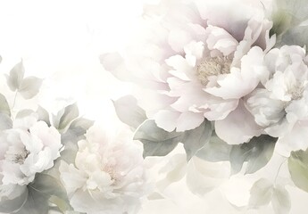 Canvas Print - White Peony Flowers with Watercolor Effect