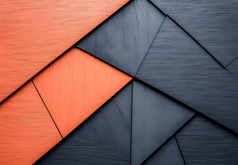 Wall Mural - Abstract Geometric Background with Black and Orange Wooden Panels