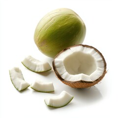 Fresh green coconut fruit closeup view isolated over white background