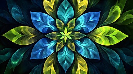 Wall Mural - Abstract Flower with Blue, Green, and Yellow Colors