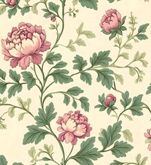 Sticker - Floral pattern with pink flowers and green leaves