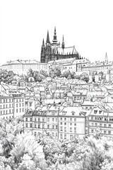 Brno, Czech, black and white pen pencil hand-drawn effect portrait drawing illustration for travel poster, card, wallpaper, backdrop or banner. Modern, clear, artistic and simple