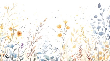 Wall Mural - Watercolor Floral Illustration - Yellow and Blue Flowers