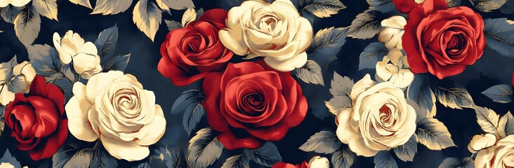 Poster - Red and White Roses with Gold Leaves