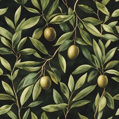 Sticker - Olive Tree Branches with Green Leaves and Olives