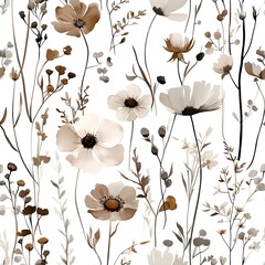 Wall Mural - Watercolor Botanical Seamless Pattern