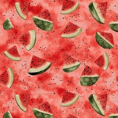 Wall Mural - Watermelon Slices Watercolor Pattern