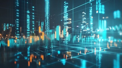 Poster - A high-resolution image of a business financial graph with rising lines and bars, overlaid with numerical data and set against a clean, professional background.