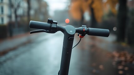 Wall Mural - Close-up of a Black Electric Scooter Handlebar with Red Buttons