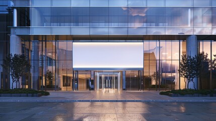 Aufkleber - A large glass building with a white sign on the front