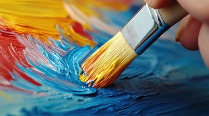 Canvas Print - A close up of a person painting with paint on some paper, AI