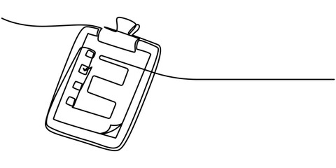 Poster - One continuous line drawing of Clipboard with checklist. isolated on white background, Clipboard with check. Continuous one line drawing of business icon. Single line art of check mark, Continuous