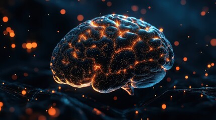 Poster - Minimalist 3D brain model with glowing synapses, representing intelligence and reasoning, dark background, [reasoning], [intelligence] 