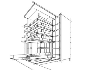 Wall Mural - Sketch of modern building vector 3d illustration 