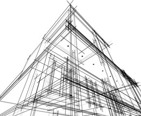 Wall Mural - Sketch of modern building vector 3d illustration 