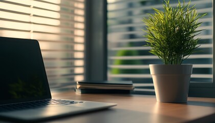 Poster - Laptop on a Desk Near a Window.