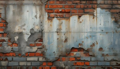 Sticker - Weathered Brick Wall with Fading Paint Texture, Evoking Urban Industrial Aesthetic and Vintage Design Inspirations