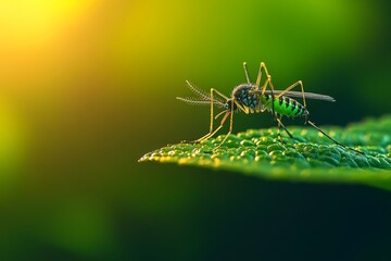 Vibrant Insect Encounter: Macro Photography of a Vibrant Grasshopper on a Lush Green Leaf