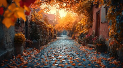 A cobblestone alleyway in an old European town